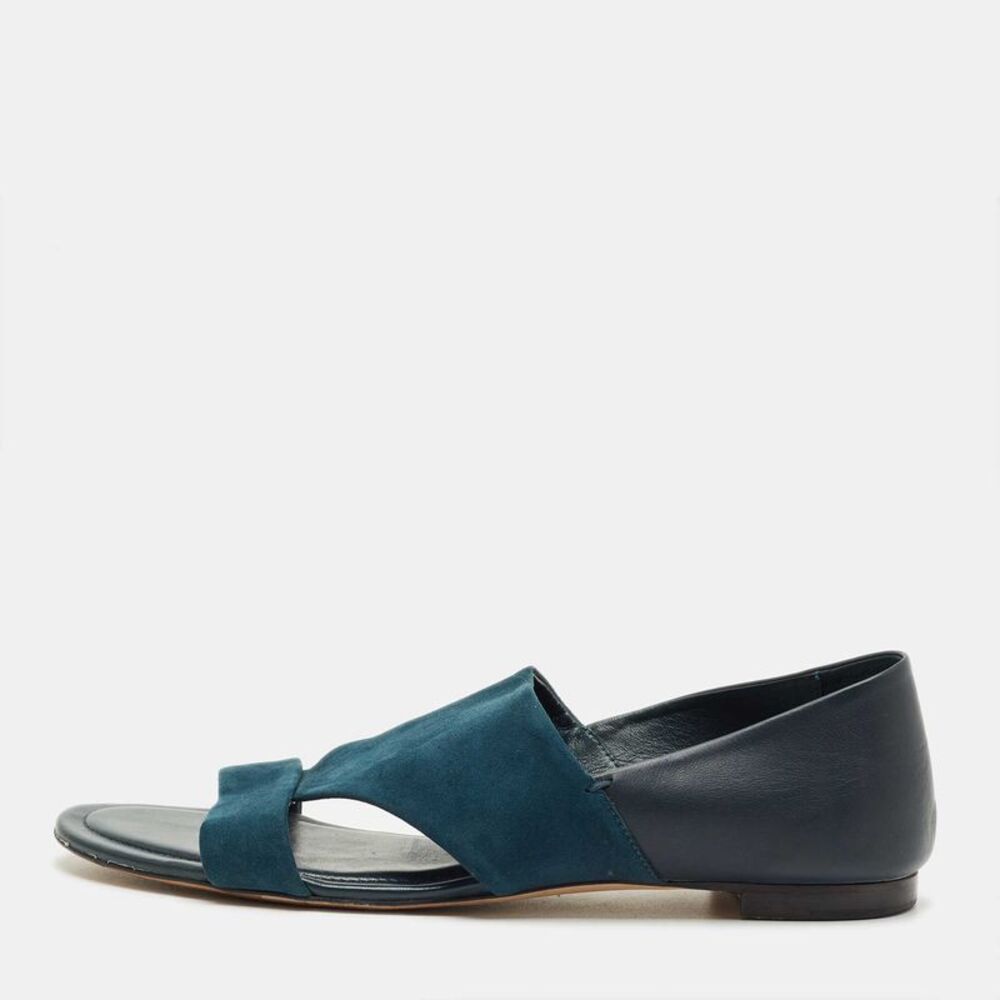 Tod's Teal Blue/navy Blue Suede Open Toe Flat Size 42